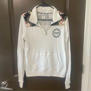 PINK Victoria's Secret White Floral Sweatshirt Quarter Zip Front Pocket Size XS